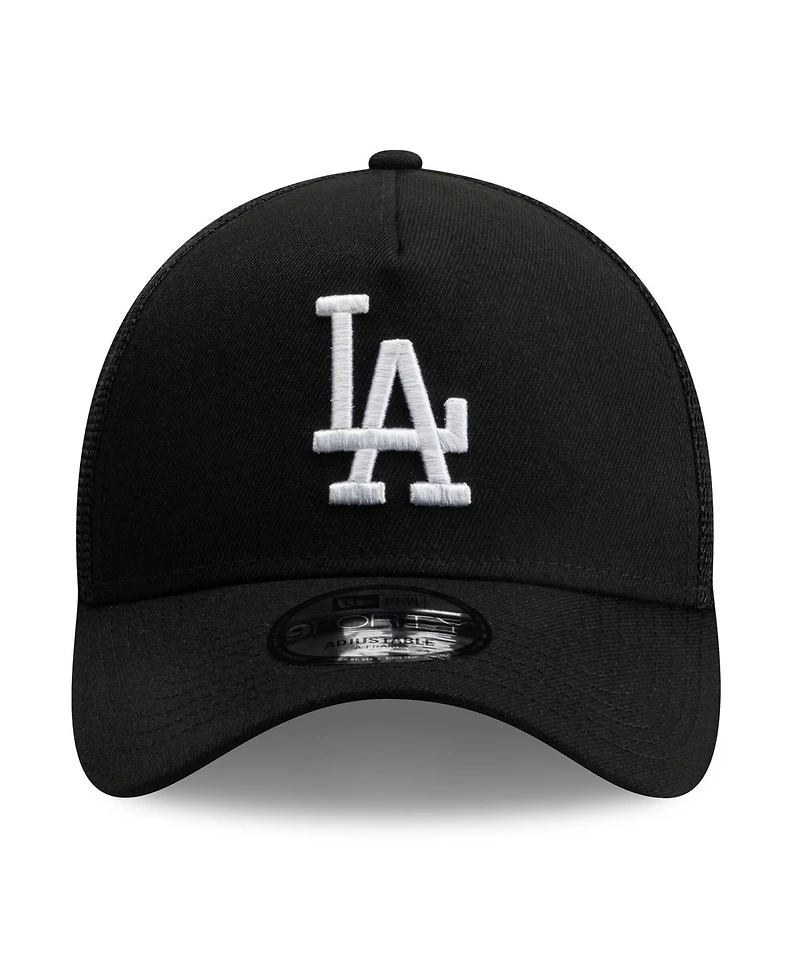 New Era Men's Black Los Angeles Dodgers Side Script 9FORTY A-Frame Trucker Adjustable Hat