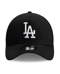 New Era Men's Black Los Angeles Dodgers Side Script 9FORTY A-Frame Trucker Adjustable Hat