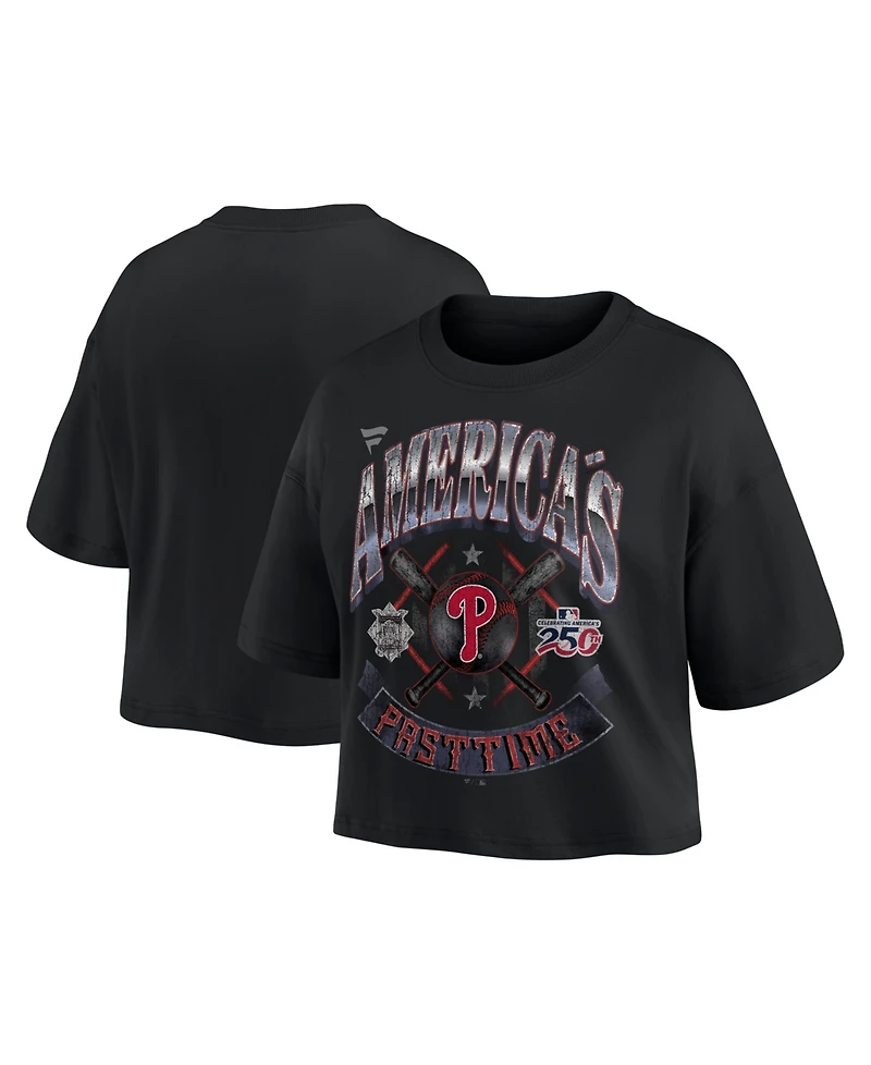 Fanatics Women's Black Philadelphia Phillies Americana Crop T-Shirt