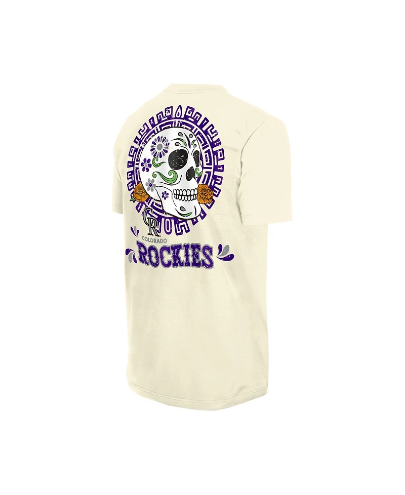 New Era Men's Natural Colorado Rockies Dia de los Muertos Sugar Skull T-Shirt