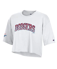 Champion Women's White Los Angeles Dodgers Boyfriend Cropped Americana T-Shirt