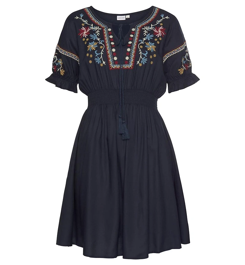 Lascana Women's Embroidered Short Sleeve Dress
