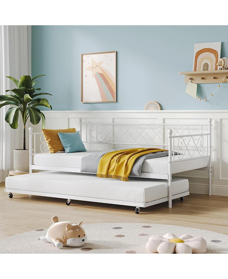gaomon Twin Daybed with Trundle Frame, Metal Trundle Sofa Bed with Premium Steel Slat Support, Easy Assembly for Living Room, Bedroom
