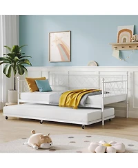 gaomon Twin Daybed with Trundle Frame, Metal Trundle Sofa Bed with Premium Steel Slat Support, Easy Assembly for Living Room, Bedroom