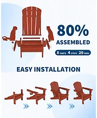 Gaomon Hdpe Outdoor Patio Chair, Folding Adirondack Chair Set of 2 with Side Table for patios, Decks, Gardens, fire Pit, Red