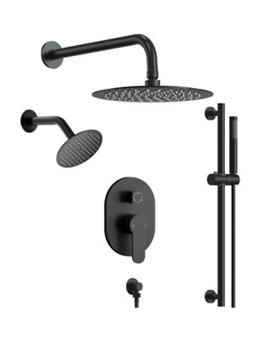 Everstein Pressure Balanced Shower System 10 Inch Rainfall Dual Showerheads With Handheld Shower Brushed