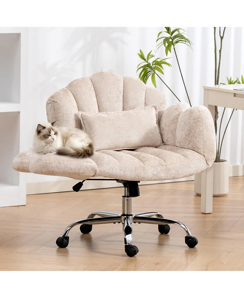 Dyhome Cross-Legged Office Chair with Flip-up Arms, Chenille Criss Cross Vanity Chair, Height Adjustable Swivel Executive Wheels