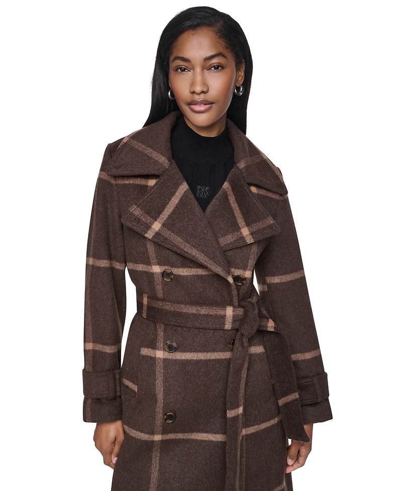 Dkny Womens Notch Collar Belted Wrap Coat
