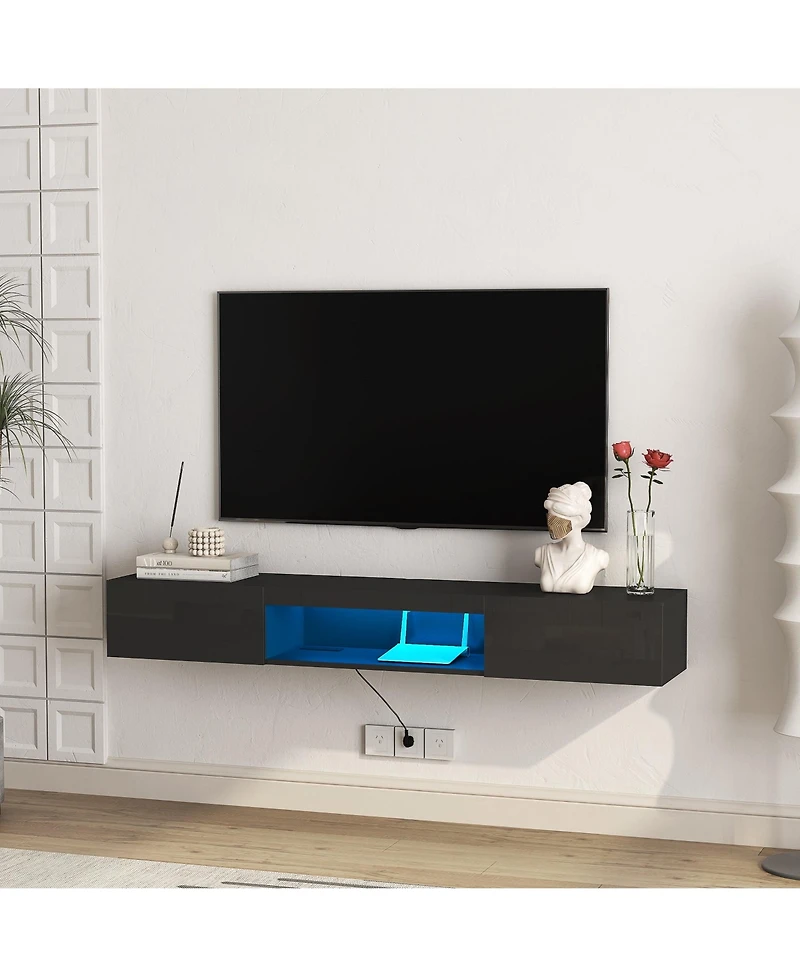Boyel Living 63 Inches Floating Tv Stand Wall Mounted with 16 Color LEDs Entertainment Center for 55 to 65 Inch TVs