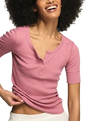 Lucky Brand Women's Rib-Knit Scoop Neck Henley Top