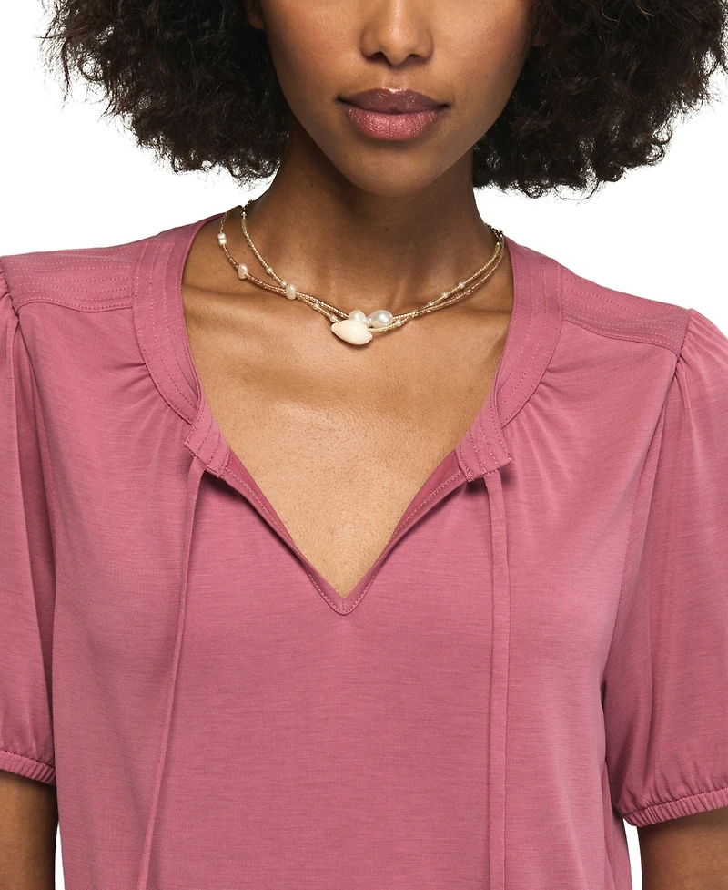 Lucky Brand Women's Sandwash Tie-Front Shirred Top