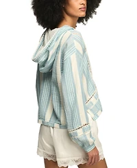 Lucky Brand Women's Striped Lace Detail V-Neck Hoodie