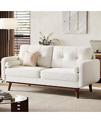 gaomon 65" Mid Century Modern Loveseat Sofa for Small Spaces, 2 Seater Boucle Upholstered Couch with Button Tufted Design and Wood Legs