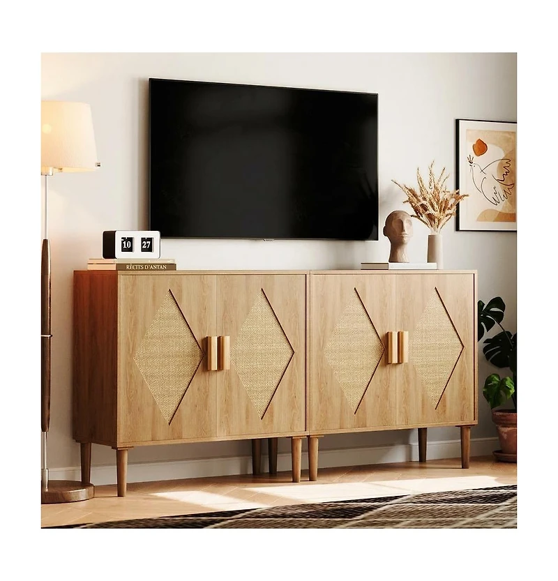 homfan Buffet Cabinet with Rattan Doors Sideboard Storage for Living Room, Dining Room, Entryway
