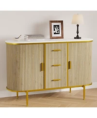 homfan Mid Century Fluted Buffet Cabinet with Faux Marble Top Coffee Bar Console Table for Kitchen Living Room