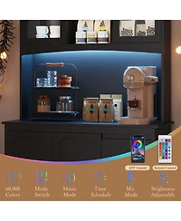 homfan 71" Tall Kitchen Pantry Cabinet with Led Lights and Charging Station, 3 Drawers, Glass Doors, Adjustable Shelves