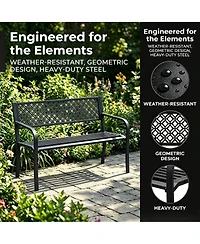 homfan 2-Person Patio Chair Sturdy Weather-Resistant Steel Garden Bench Geometric Backrest, 50" Wide, 790 lbs Capacity
