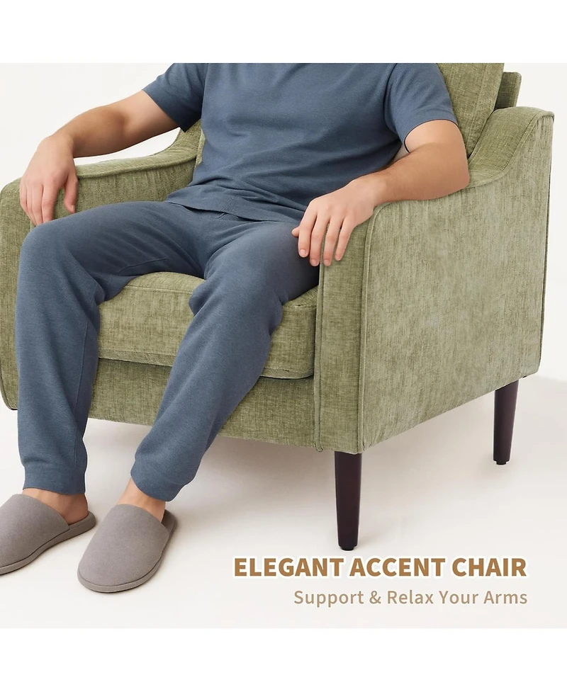 gaomon Mid-Century Modern Accent Chairs Set of 2,Modern Linen Fabric Armchair for Living Room,Comfy Sofa Chairs with Scooped Arms