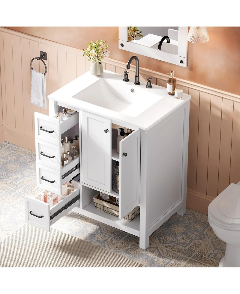 Busdays 30 Inch Bathroom Vanity with Sink Top Two Doors Two Drawers Solid Wood Open Shelf Mdf Boards One Package