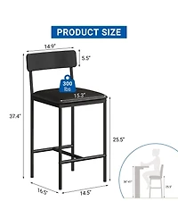 homfan Set of 4 Modern 25.5" Bar Stools – Leather Counter Height Seats with Backrest and Footrest, Sturdy Metal Legs