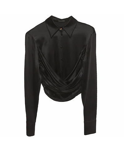 Pre-Owned Versace Women's Draped Stretch-Silk Cropped Shirt