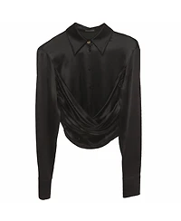 Pre-Owned Versace Women's Draped Stretch-Silk Cropped Shirt