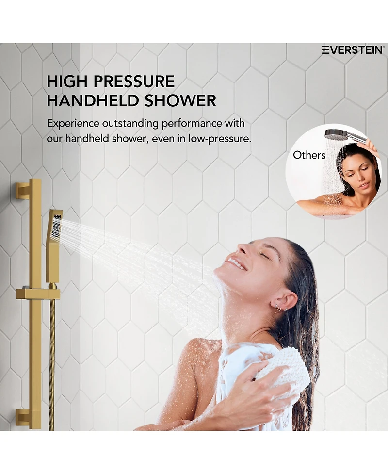 Everstein Pressure Balanced Complete Shower System 10" Rain Head with Handheld Spray Slide Bar Brushed