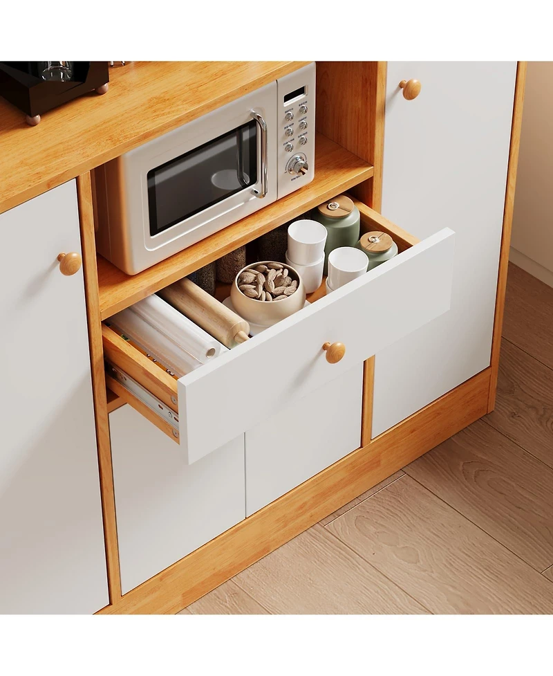 homfan Freestanding Kitchen Pantry with Drawers, Wood Sideboard Buffet with Doors, Adjustable Shelves and Storage Rack, Coffee Bar Station for Kitchen