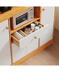 homfan Freestanding Kitchen Pantry with Drawers, Wood Sideboard Buffet with Doors, Adjustable Shelves and Storage Rack, Coffee Bar Station for Kitchen