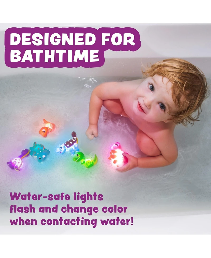 Gnuadz 6 Pack Dinosaur Light Up Bath Toys Water-Activated Color Changing