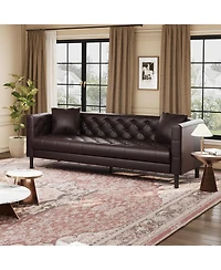 gaomon 81 Leather Couch, Handmade Button Tufted 3 Seater Sofa, Chesterfield Sofa with Deep Seat and 2 Pillows, Leather Sofa for Living Room Apartment