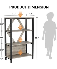 gaomon 4 Tier Industrial Bookshelf with Led Lights, Metal Display Book Case, Open Book Shelf Organizer