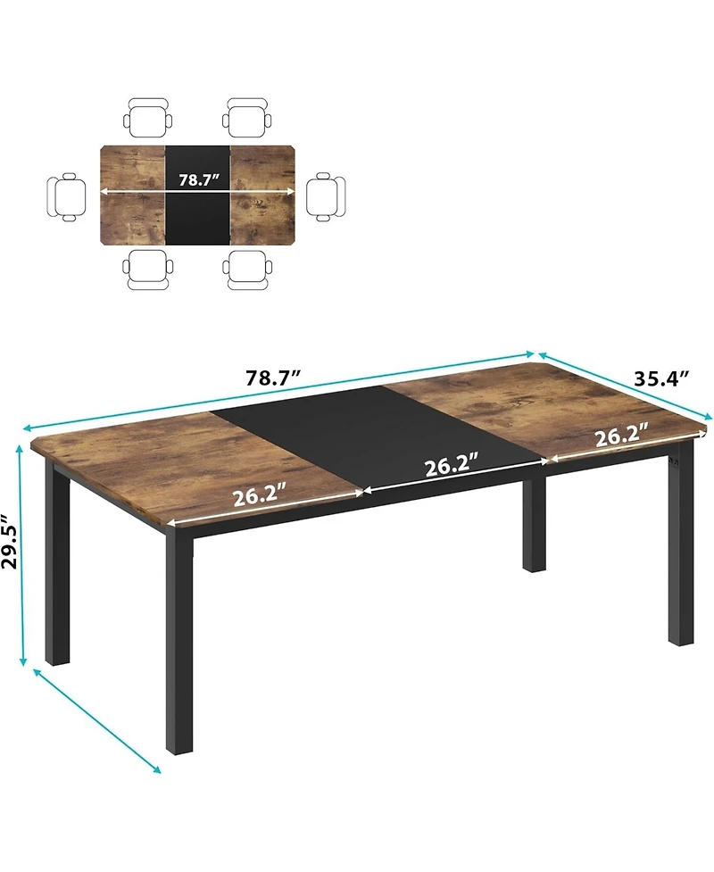 gaomon 78.7" Dining Table for 6-8, Industrial Farmhouse Kitchen Table with Metal Legs