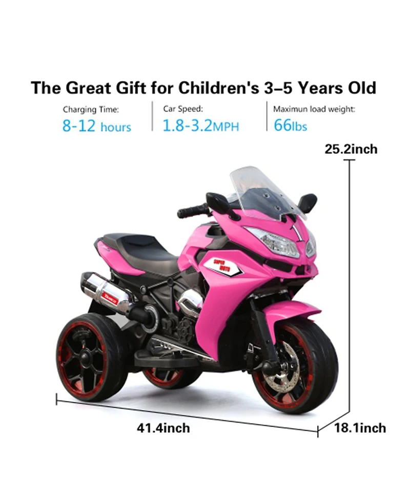Yobtop 12V Kids Electric Motorcycle - 3-Wheel Battery Powered Ride On Motorbike, Rechargeable, Light-Up Wheels, Children Car