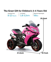 Yobtop 12V Kids Electric Motorcycle - 3-Wheel Battery Powered Ride On Motorbike, Rechargeable, Light-Up Wheels, Children Car