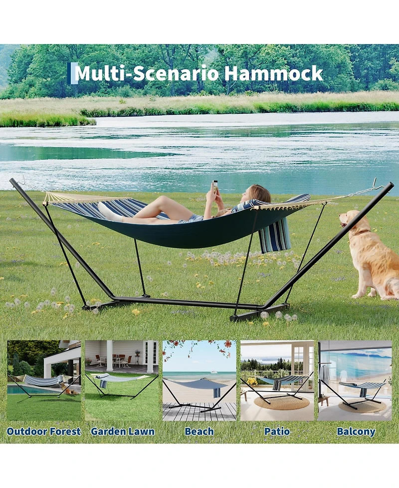 homfan 2 Person Hammock with Adjustable Steel Frame – Portable Outdoor Hammock Supports Up to 450 Lbs for Patio, Garden, Backyard or Beach Rest