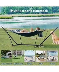 homfan 2 Person Hammock with Adjustable Steel Frame – Portable Outdoor Hammock Supports Up to 450 Lbs for Patio, Garden, Backyard or Beach Rest