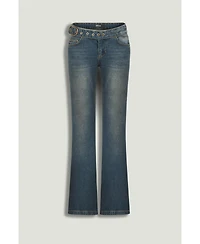 Nocturne Women's Belted Denim Flare Trousers