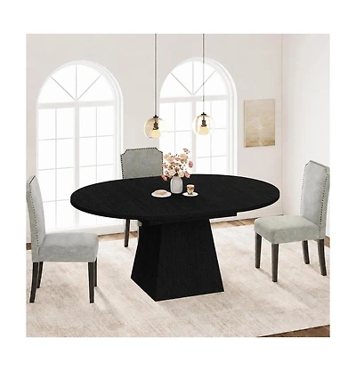 gaomon 47"-63" Extendable Round Dining Table,modern dining table with square base. Table only, chairs not included.