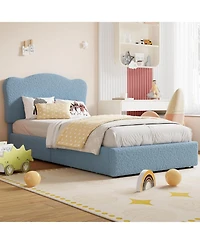 gaomon Twin Bed Frame for Kids with 2 Drawers, Velvet Twin Bed for Girls, Boys, Sturdy Platform Bed, No Box Spring Needed, Noise Free