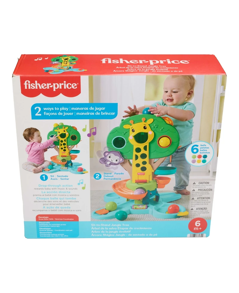 Fisher Price Baby to Toddler Sit-To-Stand Jungle Tree Musical 6-Ball Drop Activity Center, Ages 6 months+