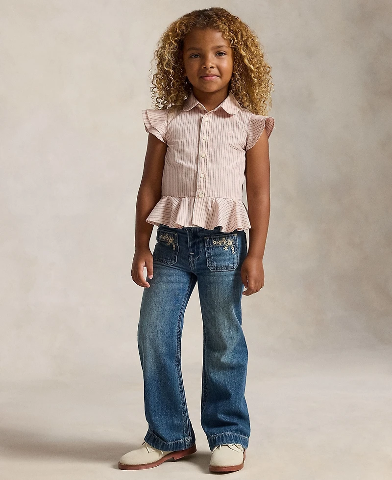 Polo Ralph Lauren Girls' 2T-6X Embroidered Flared Cotton Denim Jeans