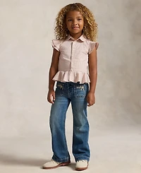 Polo Ralph Lauren Girls' 2T-6X Embroidered Flared Cotton Denim Jeans