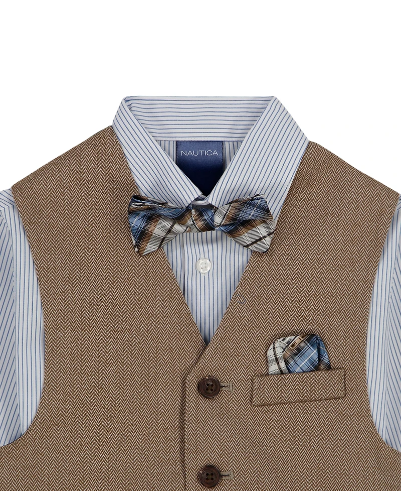Nautica Boys' 2T-7 Long-Sleeve Shirt, Vest, Pants and Bowtie, 4-Piece Set