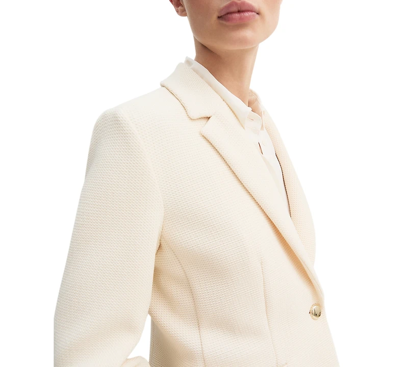 Emme Marella Women's Stretch Basketweave Notch Lapel Collar Fitted Jacket