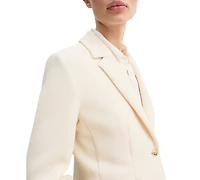 Emme Marella Women's Stretch Basketweave Notch Lapel Collar Fitted Jacket