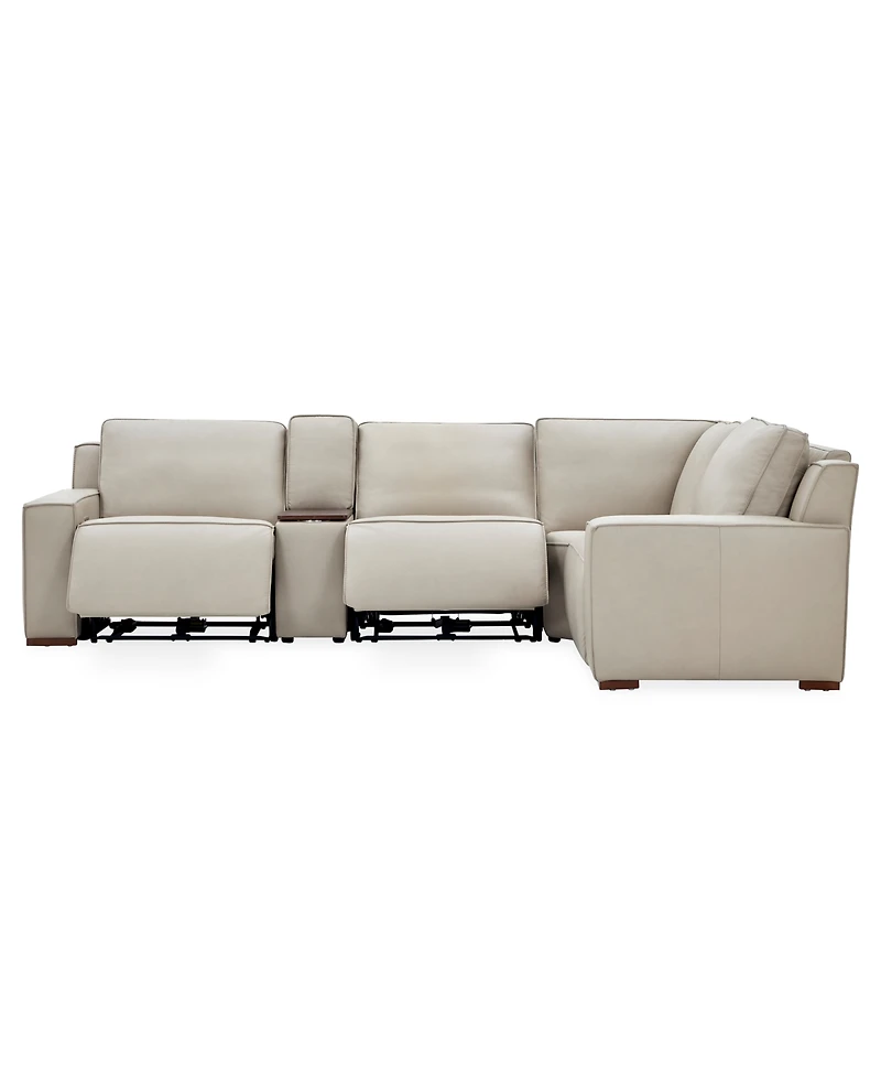 Aspen 3PM 5-Piece Leather Sectional Sofa Set (Laf Recliner, Raf Armless Console, Corner), Macy's Exclusive