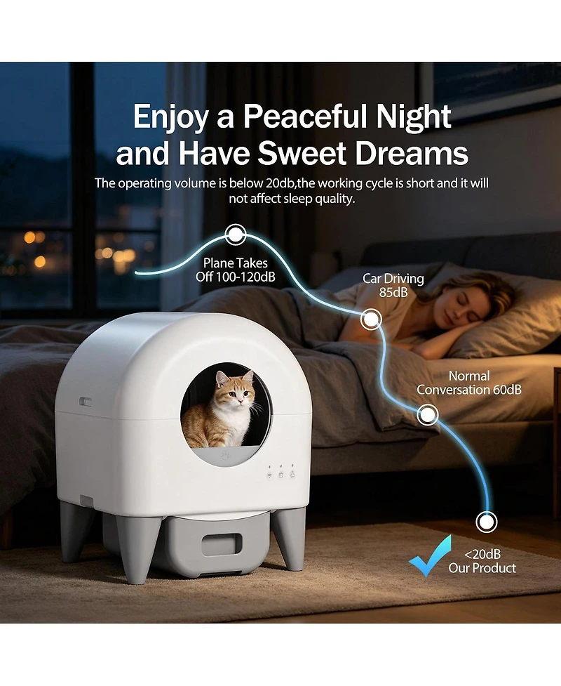 Cumrige Smart Automatic Cat Litter Box with App Control, 95L Interior, 15L Sealed Waste Drawer and Quiet Night Mode
