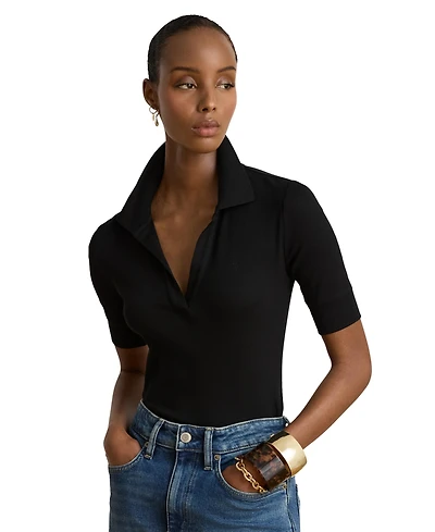 Lauren Ralph Women's Jersey Short-Sleeve Collared Top