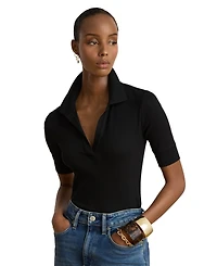 Lauren Ralph Women's Jersey Short-Sleeve Collared Top